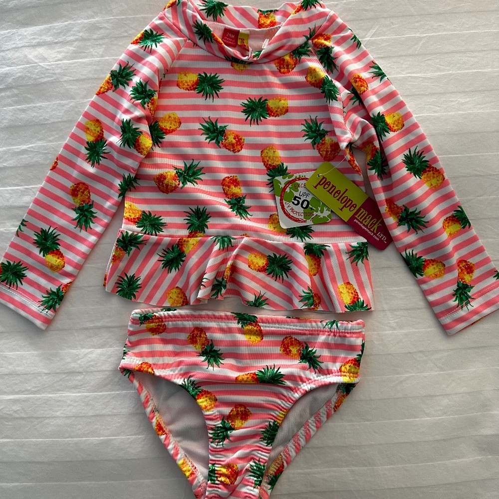 BNWT Penelope Mack - 24 mo. Pineapple 2 piece Rashguard & bottom swimwear
